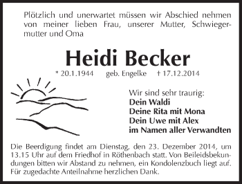 Traueranzeige von Heidi Becker von Pegnitz-Zeitung